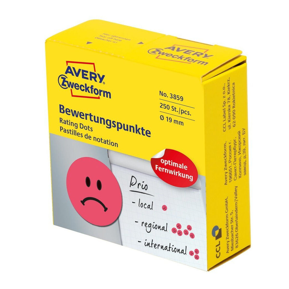 Klebeetiketten Avery 3859 Rot Ø 19 mm 250 Stück