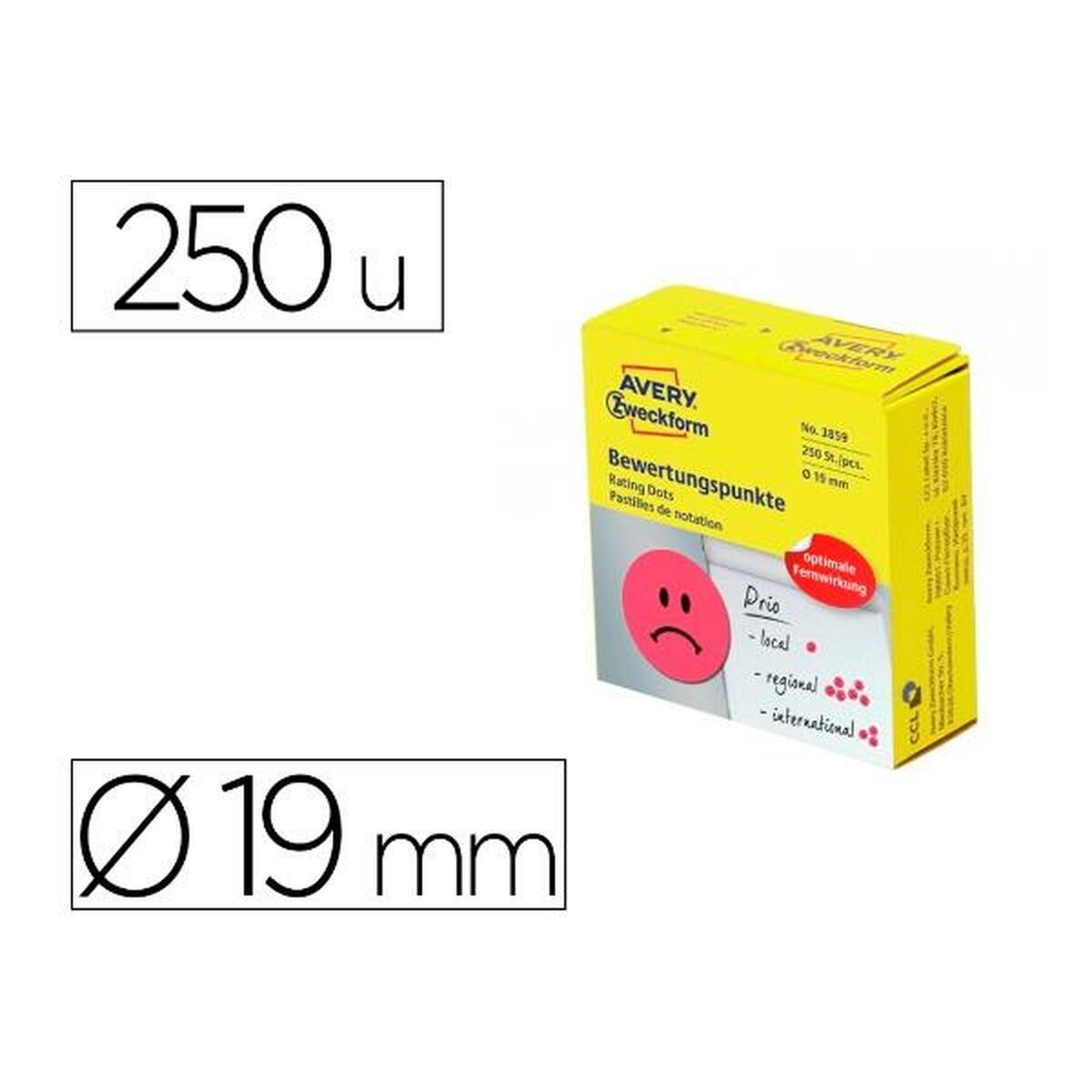Klebeetiketten Avery 3859 Rot Ø 19 mm 250 Stück