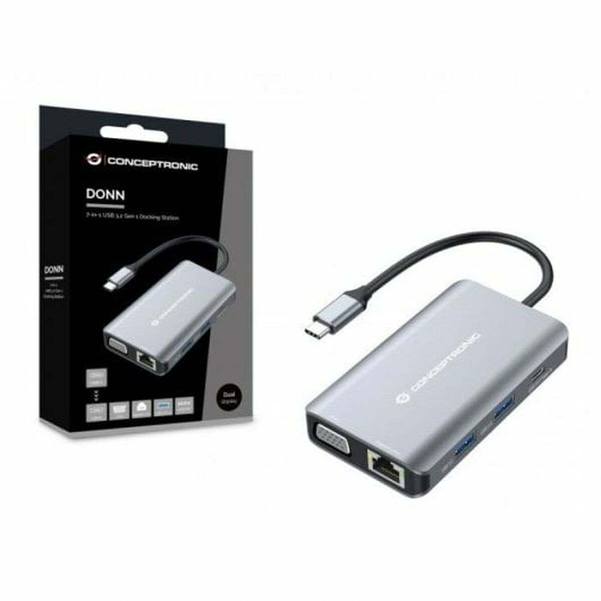 Hub USB Conceptronic DONN21G Schwarz Grau 100 W (1 Stück)