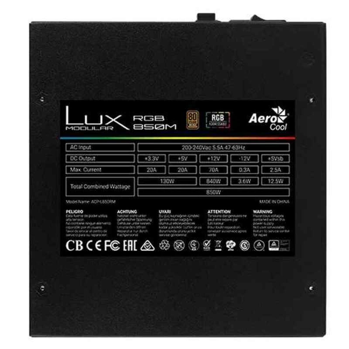 Stromquelle Aerocool LUXRGB850M ATX 850 W 80 Plus Bronze Schwarz