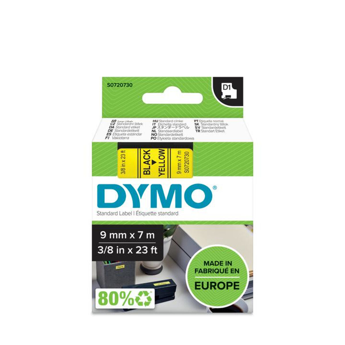 Laminiertes Klebeband zur Kennzeichnung von Maschinen Dymo S0720730 Schwarz