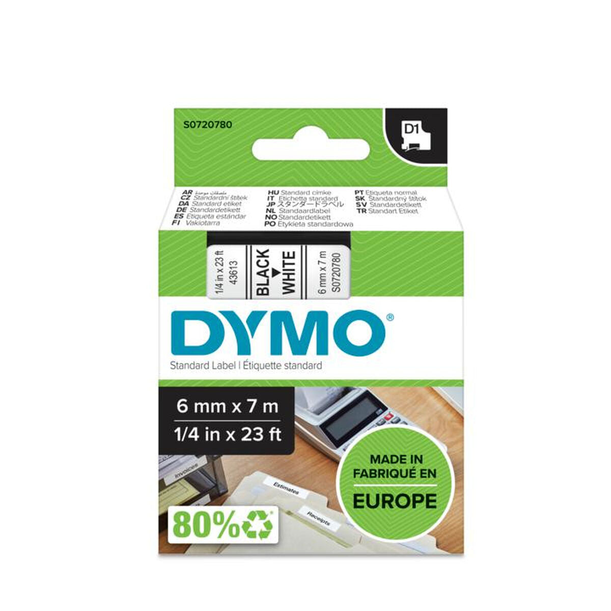 Laminiertes Klebeband zur Kennzeichnung von Maschinen Dymo S0720780 Schwarz