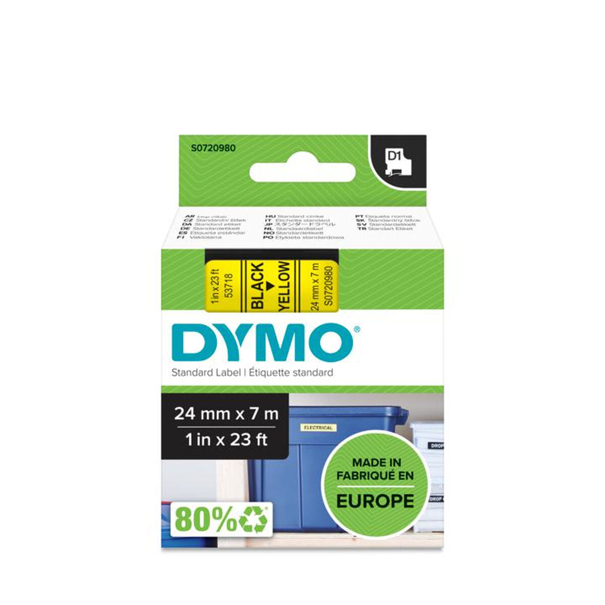 Laminiertes Klebeband zur Kennzeichnung von Maschinen Dymo S0720980 Schwarz 24 mm
