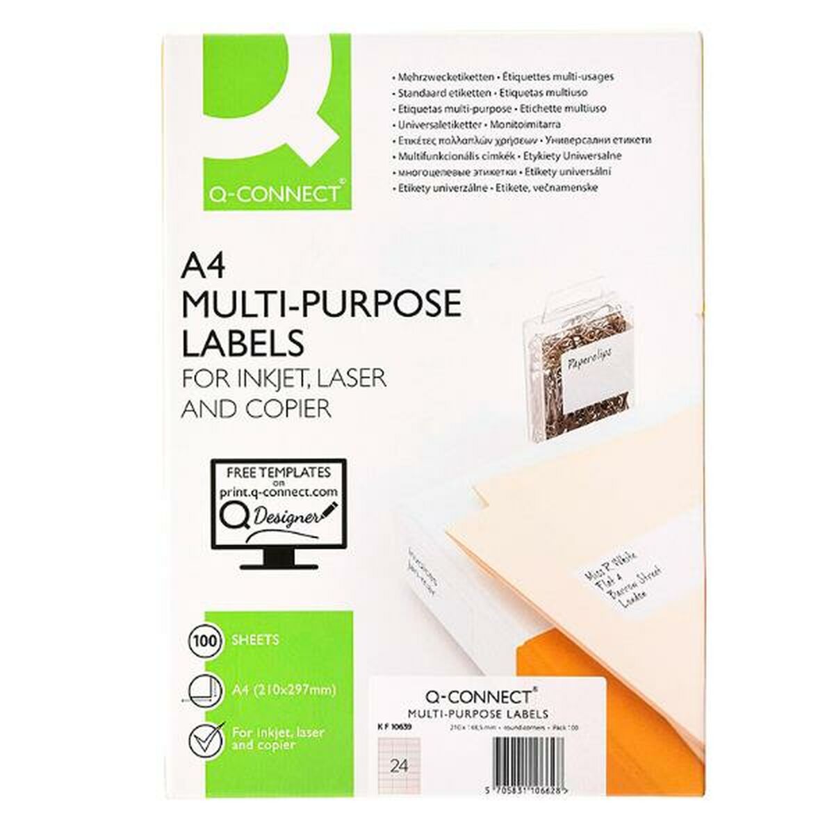 Klebeetiketten Q-Connect KF10639 Weiß 100 Blatt 66 x 33 mm