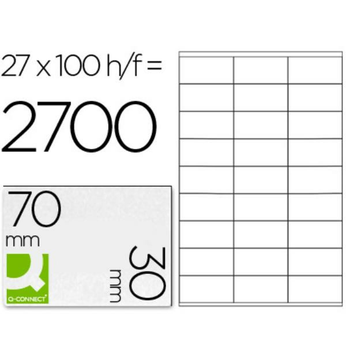 Klebeetiketten Q-Connect KF10642 Weiß 100 Blatt 70 x 30 mm