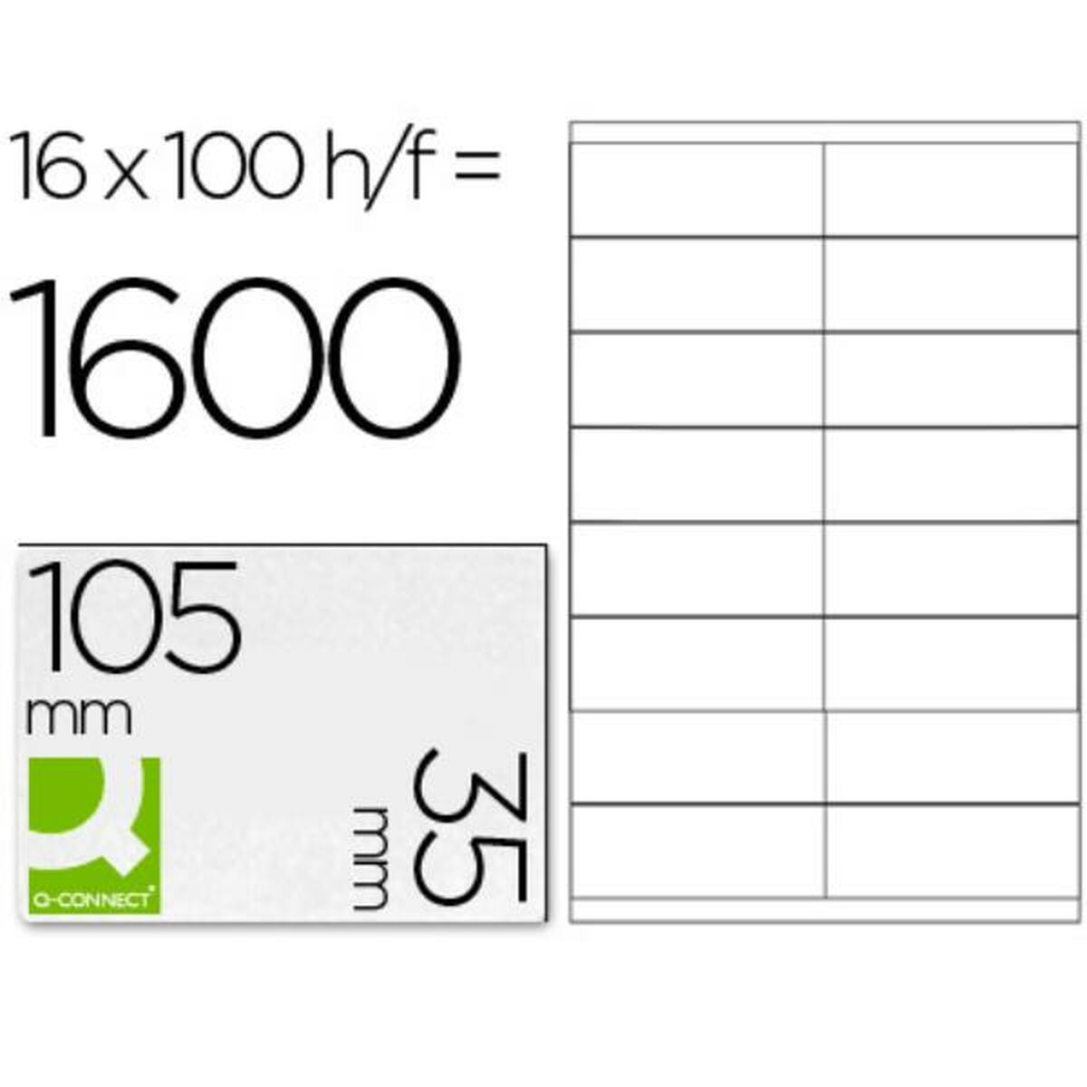 Klebeetiketten Q-Connect KF10653 Weiß 100 Blatt 105 x 35 mm
