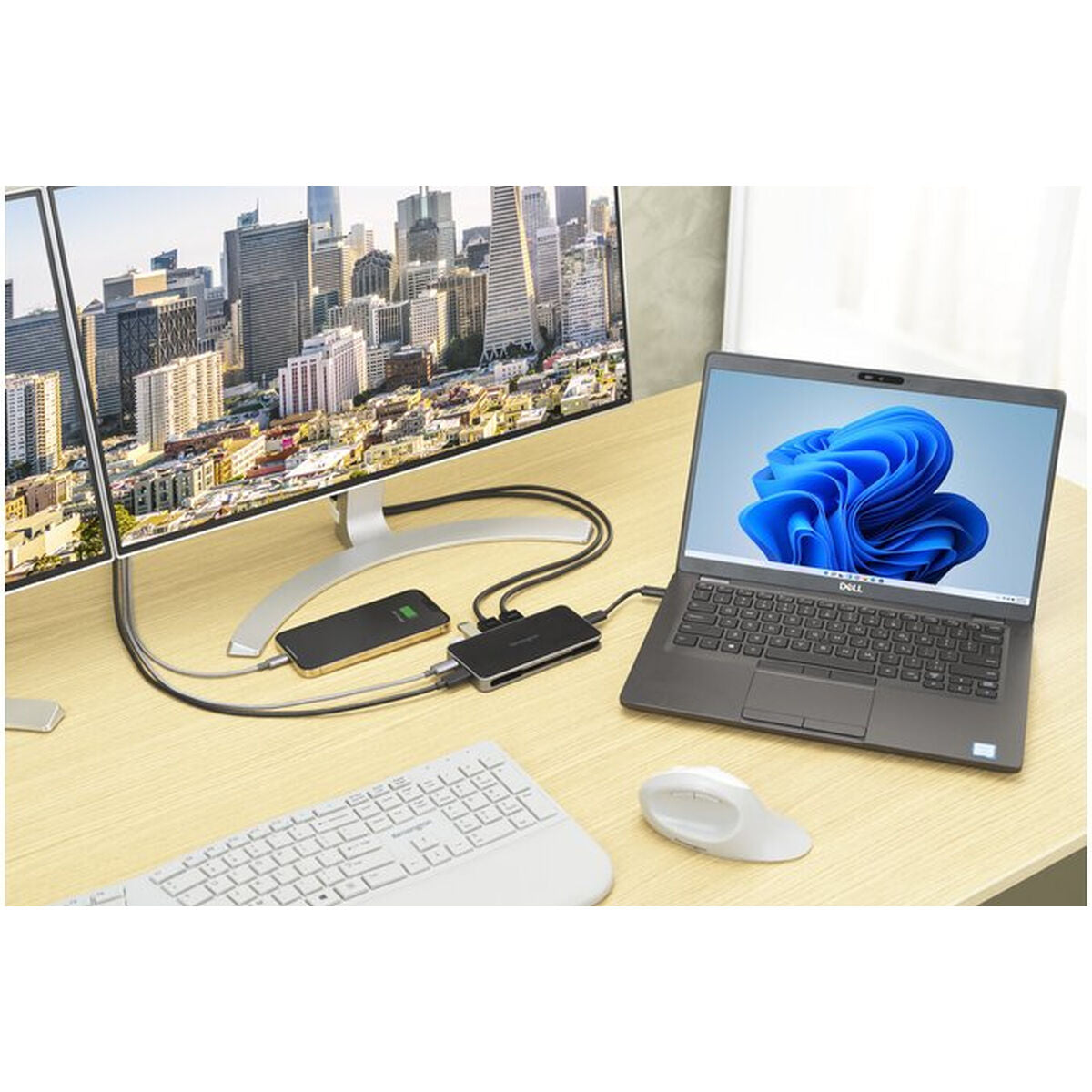 Hub USB Kensington Replicador móvil 4K dual USB-C sin controladores UH1460P con alimentación pass-through de 85 W Schwarz/Silber