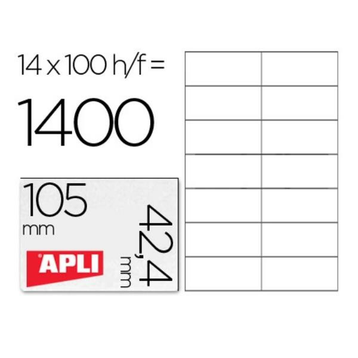 Klebeetiketten Apli 01277 Weiß 100 Blatt 105 x 42,4 mm