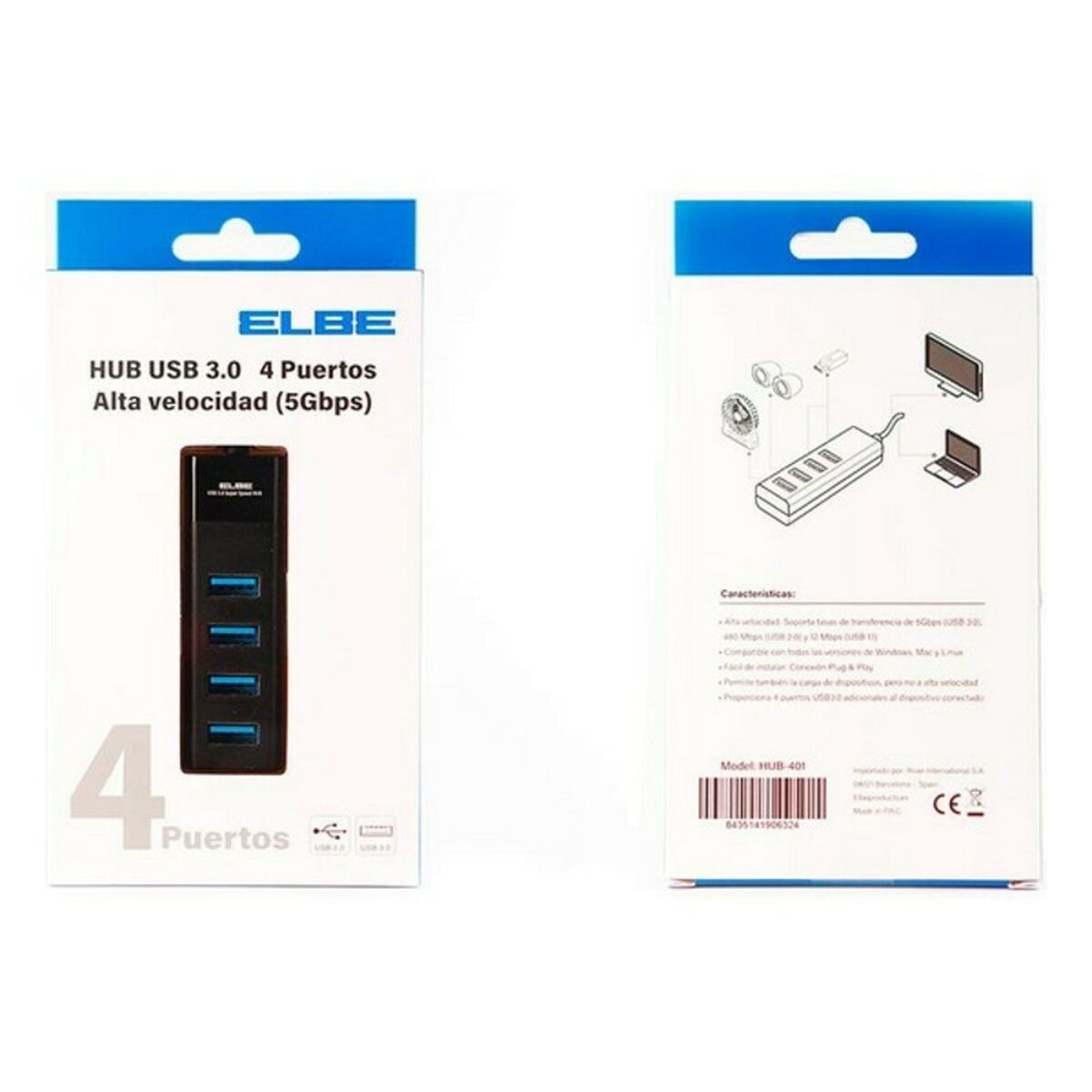 4-Port USB Hub 3.0 ELBE HUB-401 Schwarz