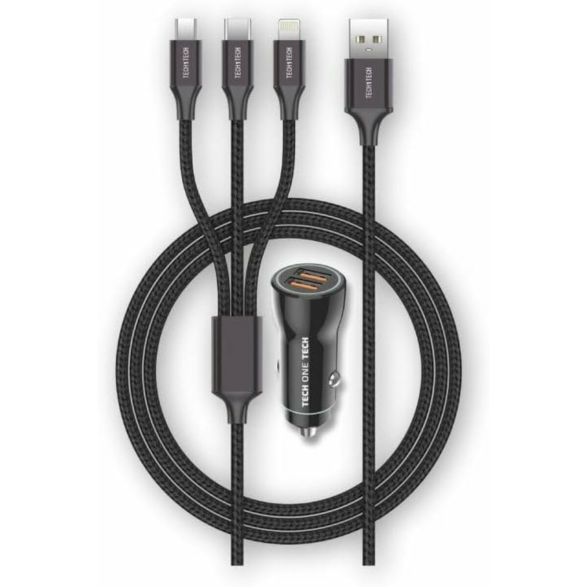 Universal-USB-Autoladegerät + Kabel Tech One Tech Double USB x 2 1,2 m