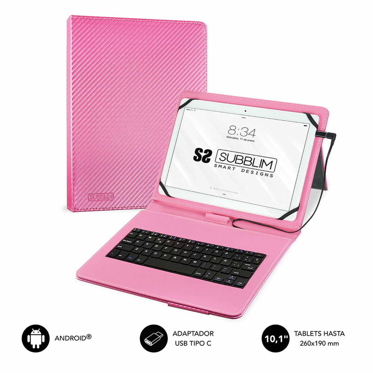 Hülle für Tablet und Tastatur Subblim SUB-KT1-USB003 10.1" Rosa Qwerty Spanisch QWERTY