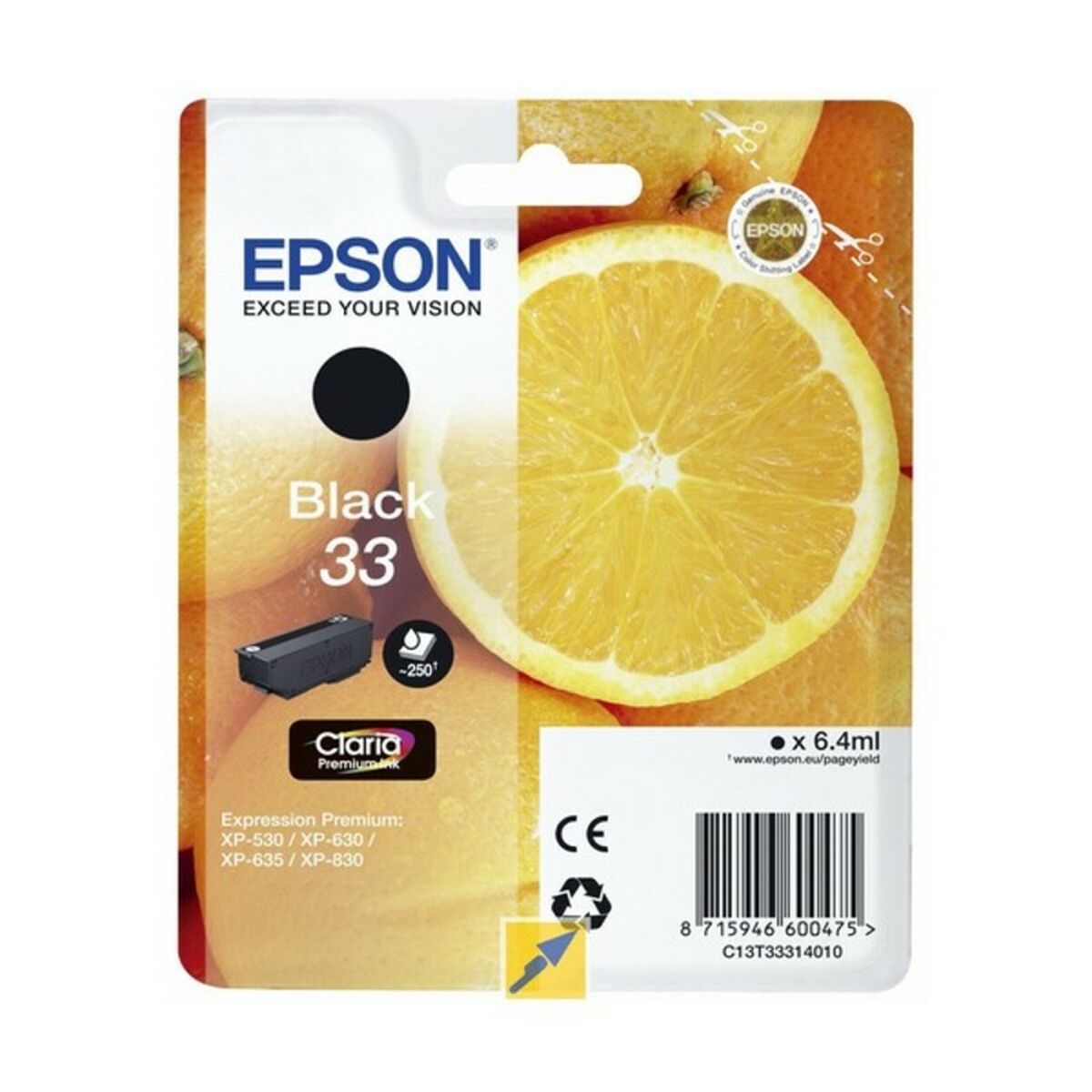 Original Tintenpatrone Epson Singlepack Black 33XL Claria Premium Ink 12,2 ml Schwarz