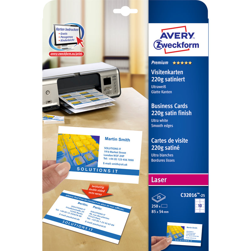Avery Zweckform Visitenkarten , C32016-25, 85 x 54 mm