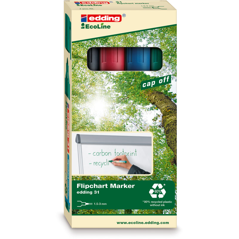 Edding Flipchart Marker 31 , 4 Stück, schwarz/rot/blau/grün