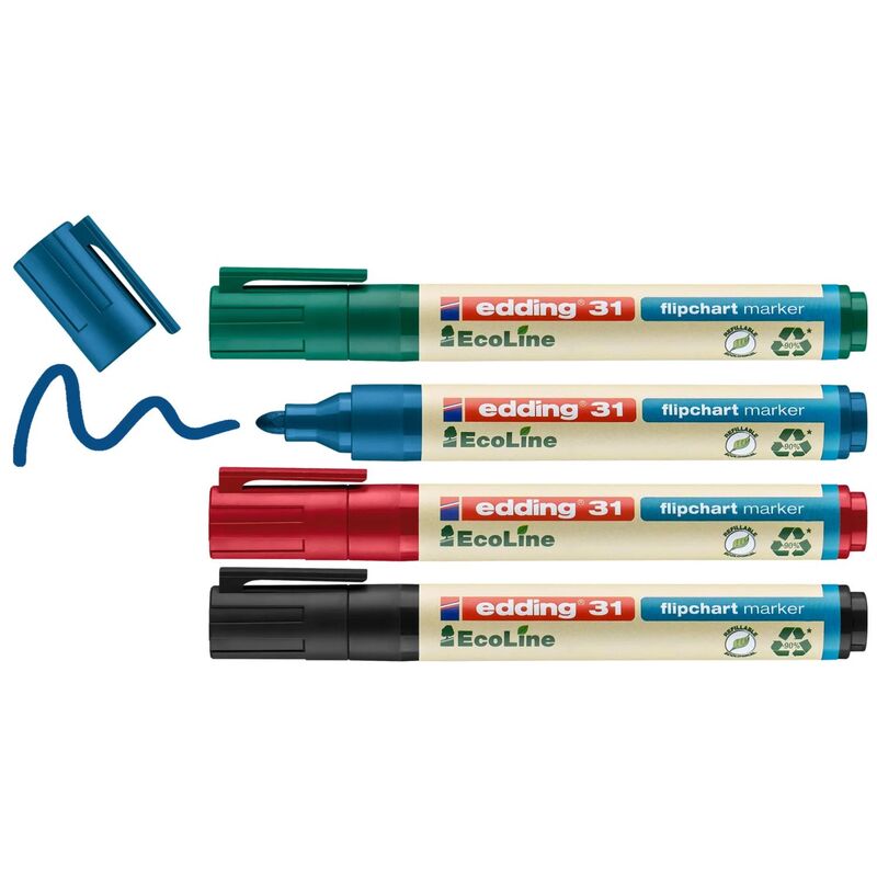 Edding Flipchart Marker 31 , 4 Stück, schwarz/rot/blau/grün