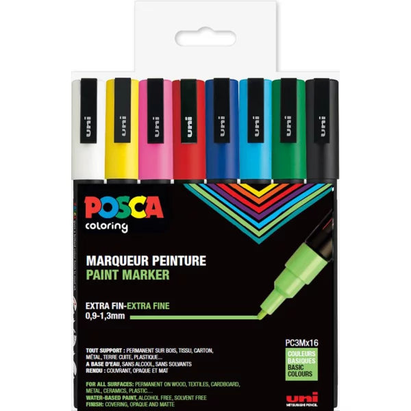 Uni-Ball Posca Marker PC-3M , 0,9 - 1,3 mm, 16er Box, farbig sortiert