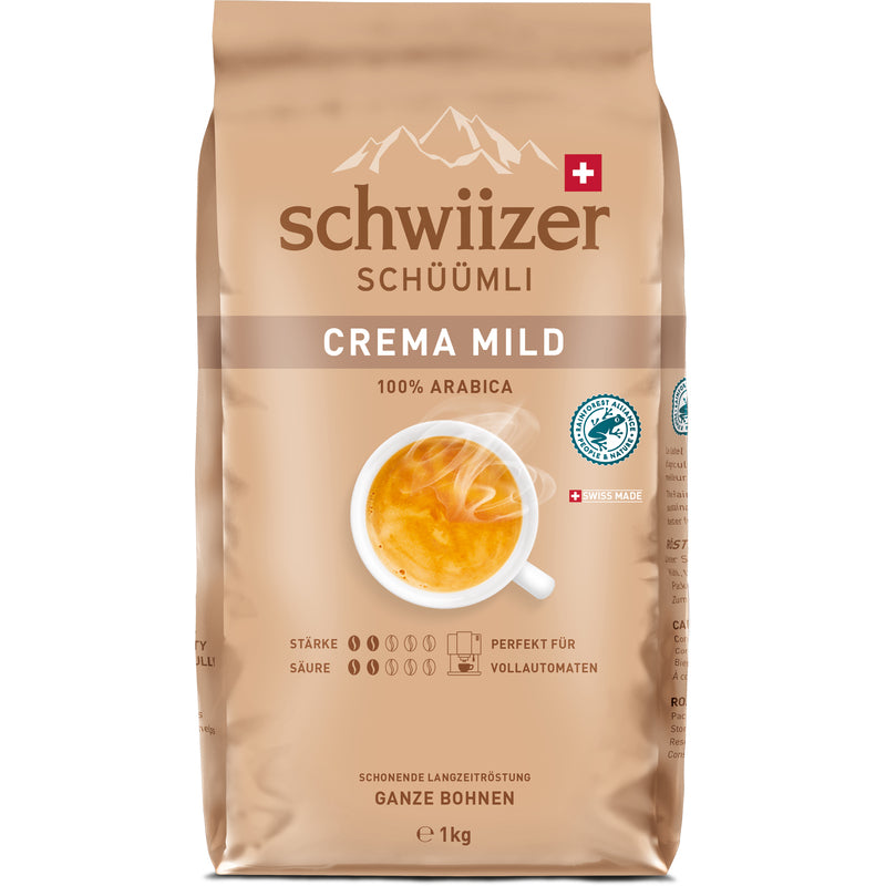 Schwiizer Schüümli Kaffeebohnen Crema Mild , 1000g, 1 Stück