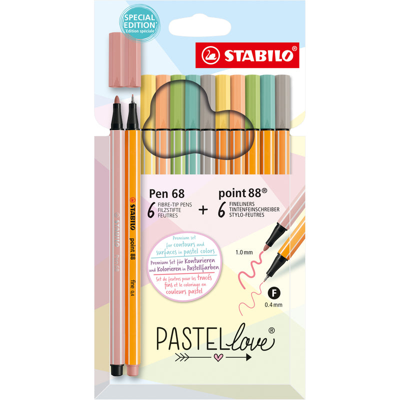 Stabilo Faserschreiber Point 88 / Pen 68 , Pastellove, 12er Etui, assortiert