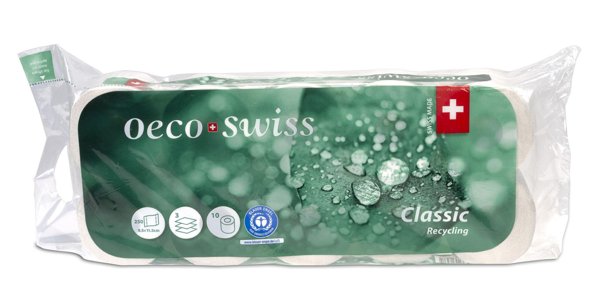 Toilettenpapier Oeco Swiss Classic,  3-lagig, 10 Rollen